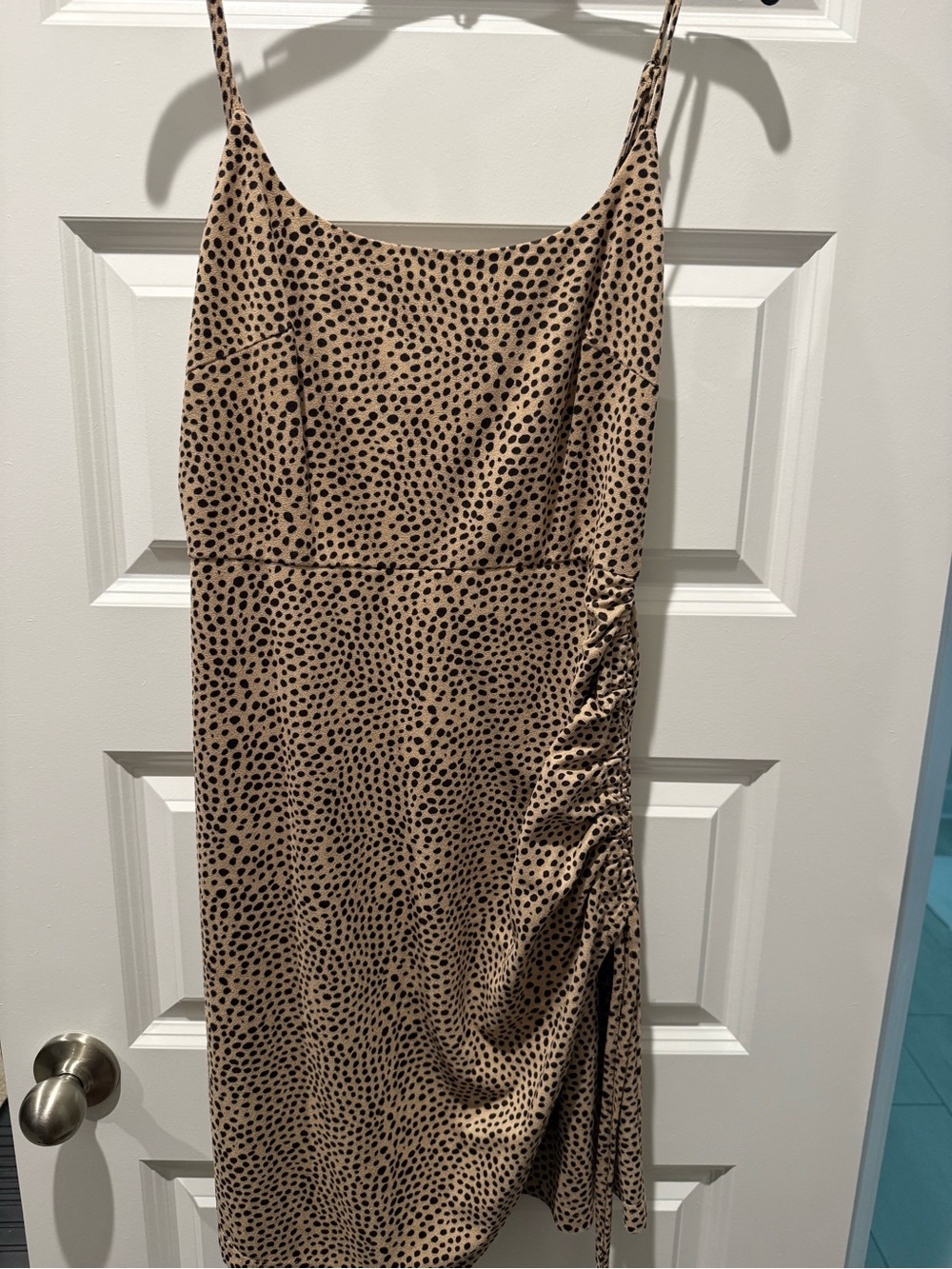 Gianni Bini Tan Slip Dress with Black Dot Print
